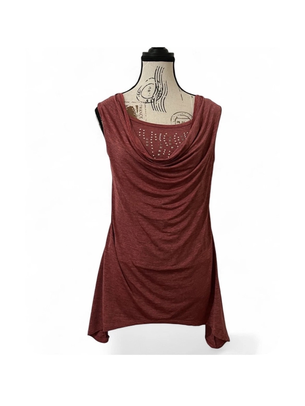 LAVISH Cowl Neck Tank Top S Mauve Pink Draped Embellished Studded VTG Y2K Boho